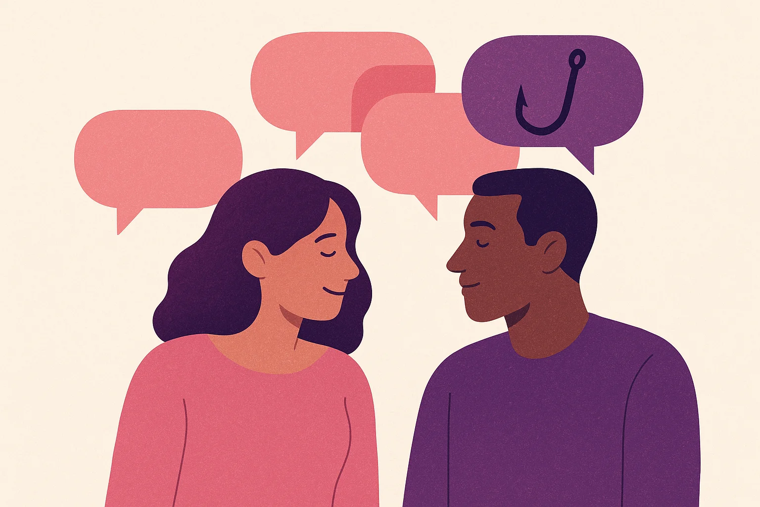 Bulles de conversation dont certaines cachent des hameçons