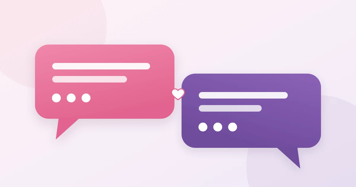 Deux bulles de conversation, une rose et une violette, qui finissent chacune par trois points de suspension