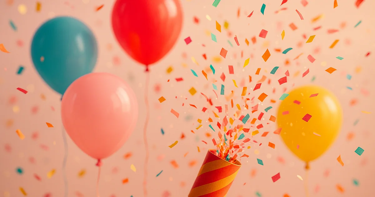Confettis colorés et ballons de fête qui explosent