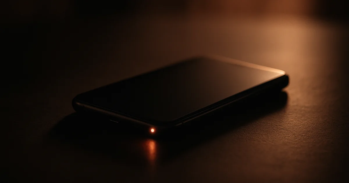 Smartphone retourné sur une table projetant une longue ombre