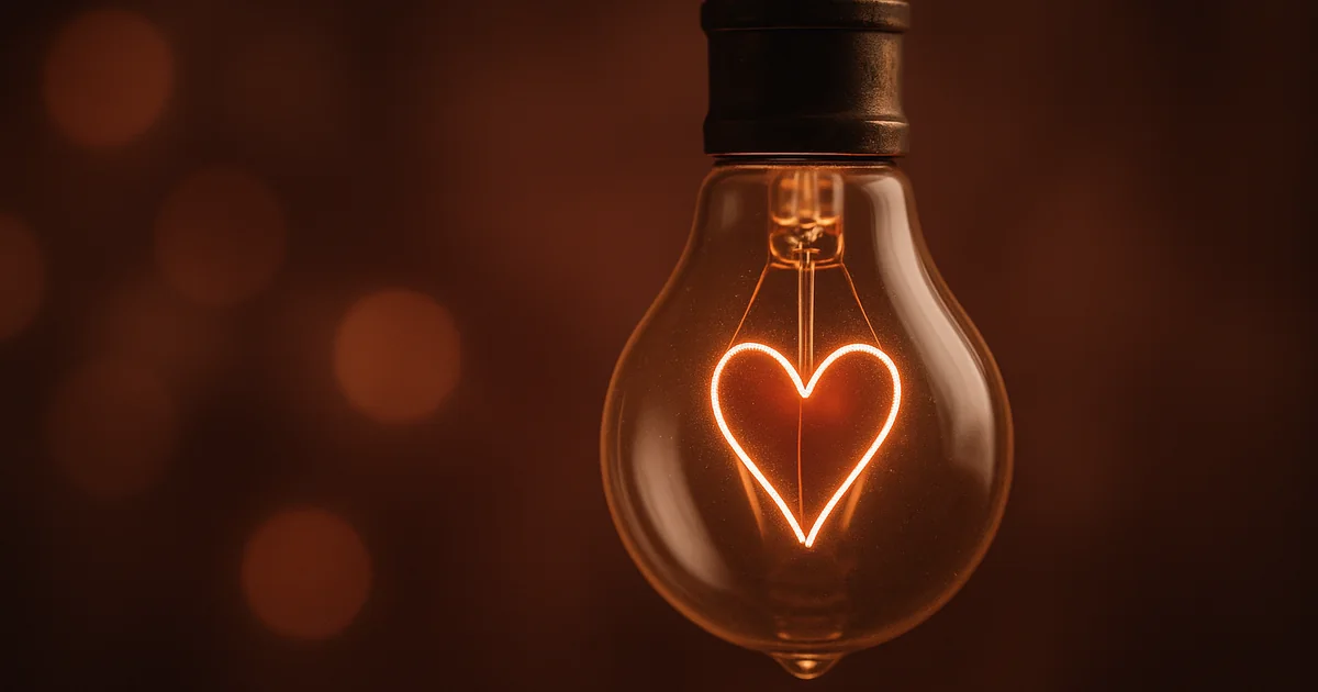 Ampoule vintage dont le filament forme un petit cœur rouge