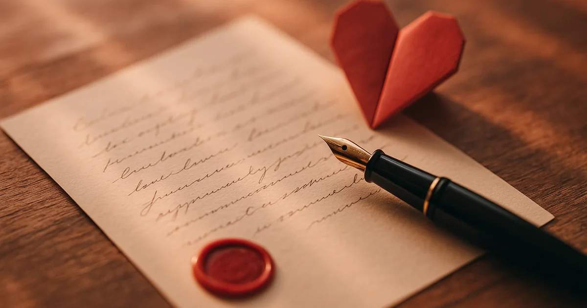 Lettre d'amour et cœur rouge évoquant la compatibilité amoureuse d'un couple