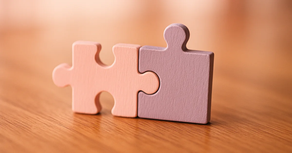 Deux pièces de puzzle rose et violet qui s'emboîtent parfaitement