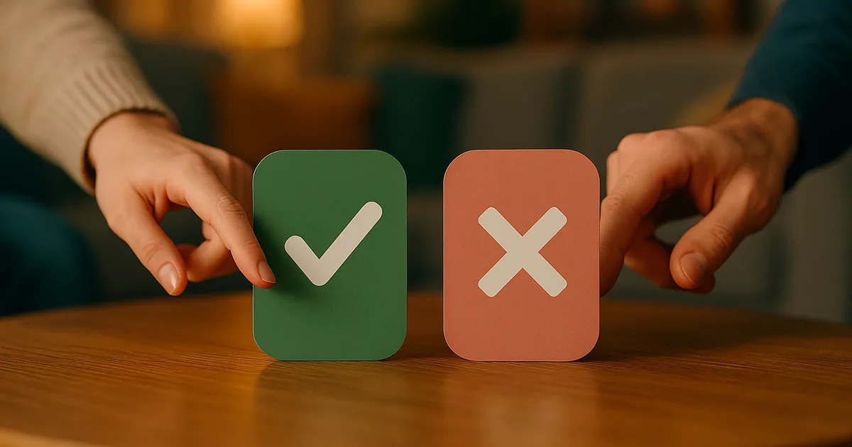 Deux cartes de vote face à face, une verte pour le oui et une rouge pour le non