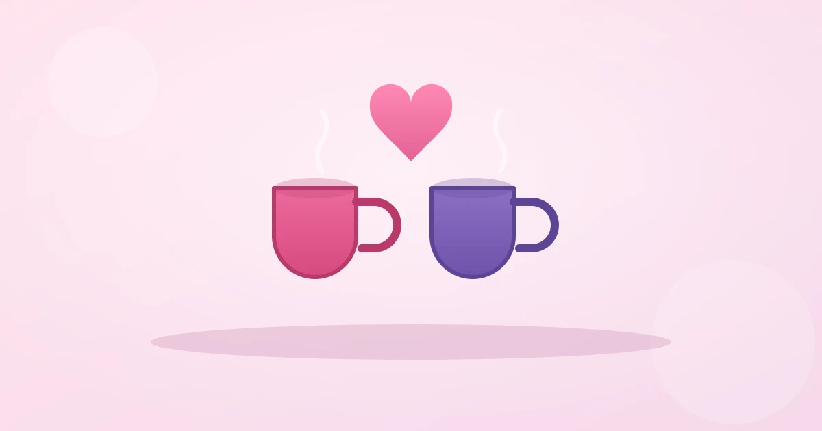 Deux tasses de café côte à côte avec une vapeur en forme de cœur, symbole de la routine du couple